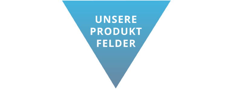 Dreiecke mit dem Text "Unsere Produktfelder"