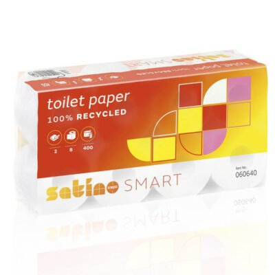 kleine Toilettenpapierrollen iaus hellem Recyclingmaterial