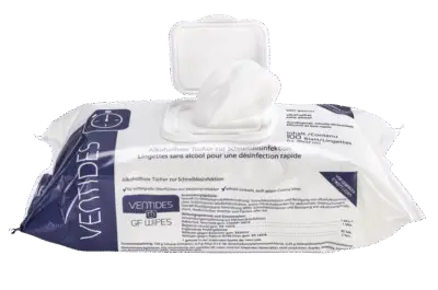 Ventisept GF Wipes Desinfektionstücher, alkoholfrei, parfümfrei, farbstofffrei, Tuchgröße: 20 × 22 cm, 100 Tücher / Pack, 6 x 100 Tücher / VE