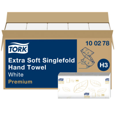 Tork extraweiche Zickzack-Handtücher Weiß H3, 2lg., 23 x 23 cm, 3000 Blatt, Ansprechendes Lorbeerblatt-Design von Tork, Geringerer Verbrauch und mehr Hygiene durch Einzeltuchentnahme, 3000 Blatt/VE, Art.Nr.: 100278