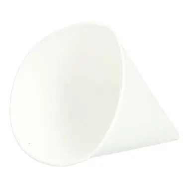 Der weisse Spitzkegel wurde aus Papier mit Wachsbeschichtung hergestellt und stellt eine umweltfreundliche Alternative zu Plastikbecher oder Kunststoffverpackungen dar. Der einzelne Kegel mit 133 ml Füllvolumen (entspricht 4,5 oz) hat 79 mm Durchmesser und ist 102 mm hoch. Spitzkegel, auch Pommes-, Papier- oder Trinkkegel genannt, sind ideal für die Portionierung von z.B. Pommes in Ihrem Ausser-Haus-Bereich oder aber auch für Wasserspender. Verkaufseinheit: 5.000 Stück